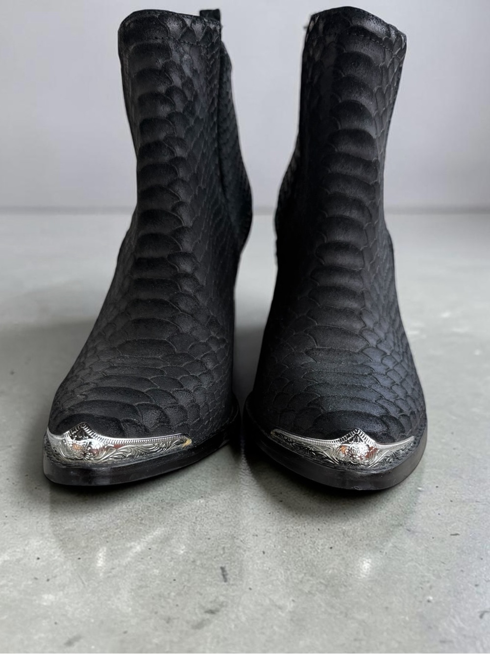 Jeffrey Campbell Cromwell Black Snake Print Cutout Western Ankle Booties - Picture 10 of 15